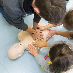 Image showing First aid resuscitation course using AED.