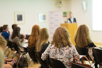 Image showing Audience in lecture hall on scientific conference.