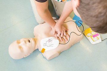 Image showing First aid resuscitation course using AED.