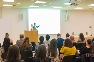 Image showing Audience in lecture hall on scientific conference.