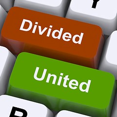 Image showing Divided And United Keys Show Partnership Or Teamwork