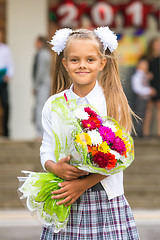 Image showing Portrait first grader girls at school