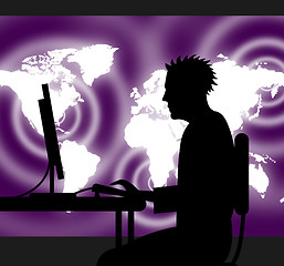 Image showing Man Using Internet Shows Web Site And World