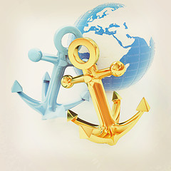 Image showing anchors and Earth. 3D illustration. Vintage style.