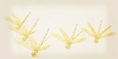 Image showing Dragonflies. 3D illustration. Vintage style.