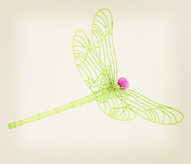 Image showing Dragonfly. 3D illustration. Vintage style.