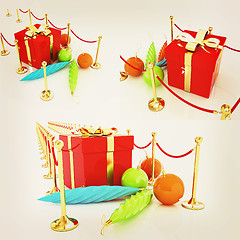 Image showing Set of  Beautiful Christmas gifts. 3D illustration. Vintage styl