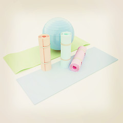 Image showing karemat and fitness ball. 3D illustration. 3D illustration. Vint