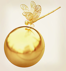 Image showing Dragonfly on abstract design sphere. 3D illustration. Vintage st