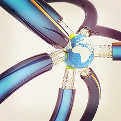 Image showing Cables for high tech connect and Earth. 3D illustration. Vintage