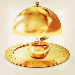 Image showing Serving dome or Cloche and apple . 3D illustration. Vintage styl