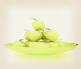 Image showing apples in a plate on white. 3D illustration. Vintage style.