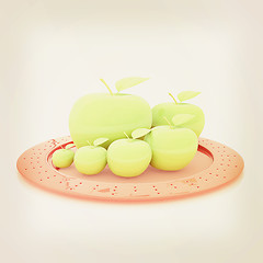 Image showing Serving dome or Cloche and apple . 3D illustration. Vintage styl