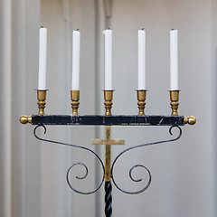 Image showing Old candleholder with 5 candles