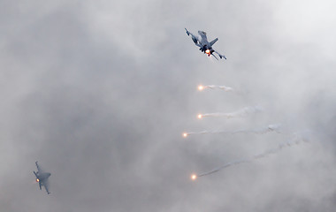 Image showing LEEUWARDEN, THE NETHERLANDS - JUN 11, 2016: Dutch F-16 fighter j