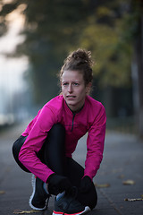 Image showing woman  stretching before morning jogging