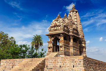 Image showing Famous temples of  Khajuraho with sculptures, India