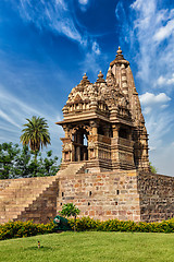 Image showing Famous temples of  Khajuraho with sculptures, India