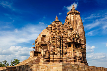 Image showing Famous temples of  Khajuraho with sculptures, India