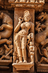 Image showing Famous sculptures of Khajuraho temples, India