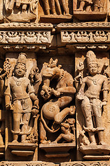 Image showing Famous sculptures of Khajuraho temples, India