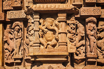 Image showing Famous sculptures of Khajuraho temples, India