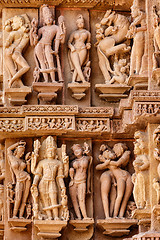 Image showing Famous sculptures of Khajuraho temples, India