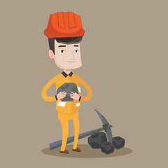 Image showing Miner holding coal in hands vector illustration.