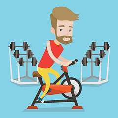 Image showing Man riding stationary bicycle vector illustration.