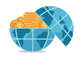 Image showing Globe full of golden coins vector illustration.