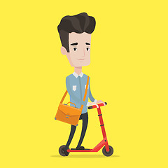 Image showing Man riding kick scooter vector illustration.