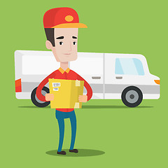 Image showing Delivery man carrying cardboard boxes.