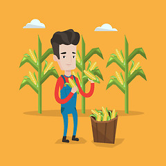 Image showing Farmer collecting corn vector illustration.