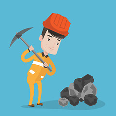 Image showing Miner working with pickaxe vector illustration.