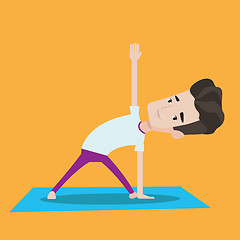 Image showing Man practicing yoga triangle pose.