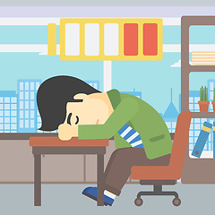 Image showing Man sleeping at workplace vector illustration.