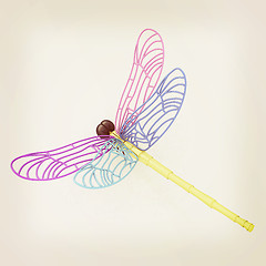 Image showing Dragonfly. 3D illustration. Vintage style.