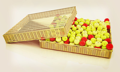 Image showing Wicker basket full of apples isolated on white. 3D illustration.