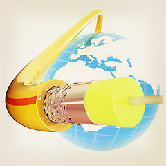 Image showing Cable for high tech connect and Earth. 3D illustration. Vintage 