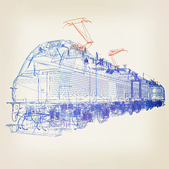 Image showing train.3D illustration. 3D illustration. Vintage style.