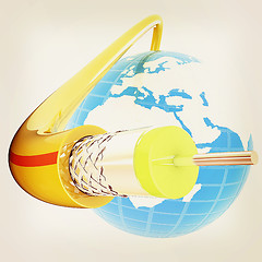 Image showing Cable for high tech connect and Earth. 3D illustration. Vintage 