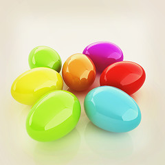 Image showing Colored Eggs on a white background. 3D illustration. Vintage sty