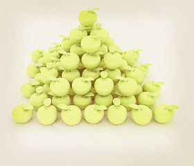 Image showing Piramid of apples on a white. 3D illustration. Vintage style.