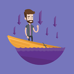 Image showing Businessman standing in sinking boat.