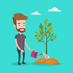 Image showing Man watering tree vector illustration.