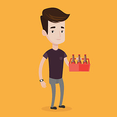 Image showing Man with pack of beer vector illustration.