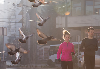 Image showing young  couple jogging