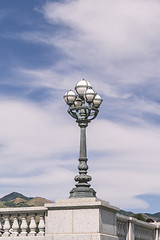 Image showing Ancient street lamp with white spheres