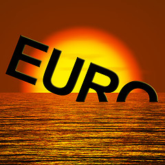 Image showing Euro Word Sinking And Sunset Showing Depression Recession And Ec