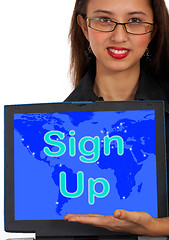 Image showing Sign Up Computer Message Shows Online Registration 